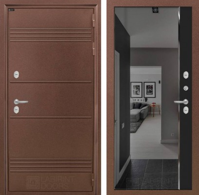 Входная дверь Термо Лайт с зеркалом Панорама с тонировкой - (Черный кварц)