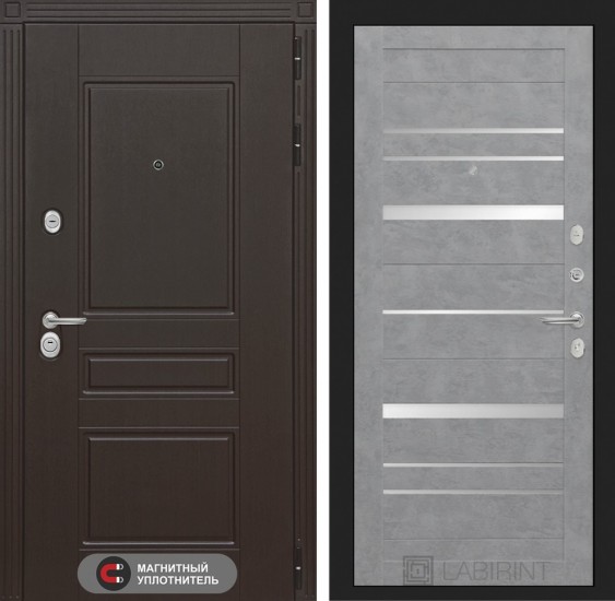 Входная дверь Мегаполис 20 Бетон светлый, зеркальные вставки